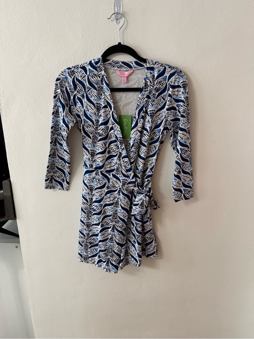 Lilly Pulitzer Navy and White Botanical Wrap Romper